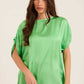 Roll-Up Short Sleeves Satin Top