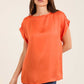 Roll-Up Short Sleeves Satin Top