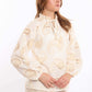Paisley Embroidered Tie-Neck Blouse