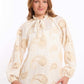 Paisley Embroidered Tie-Neck Blouse