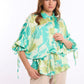 Botanical Wrap Blouse with Kimono Sleeves