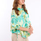 Botanical Wrap Blouse with Kimono Sleeves