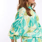 Botanical Wrap Blouse with Kimono Sleeves