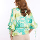Botanical Wrap Blouse with Kimono Sleeves