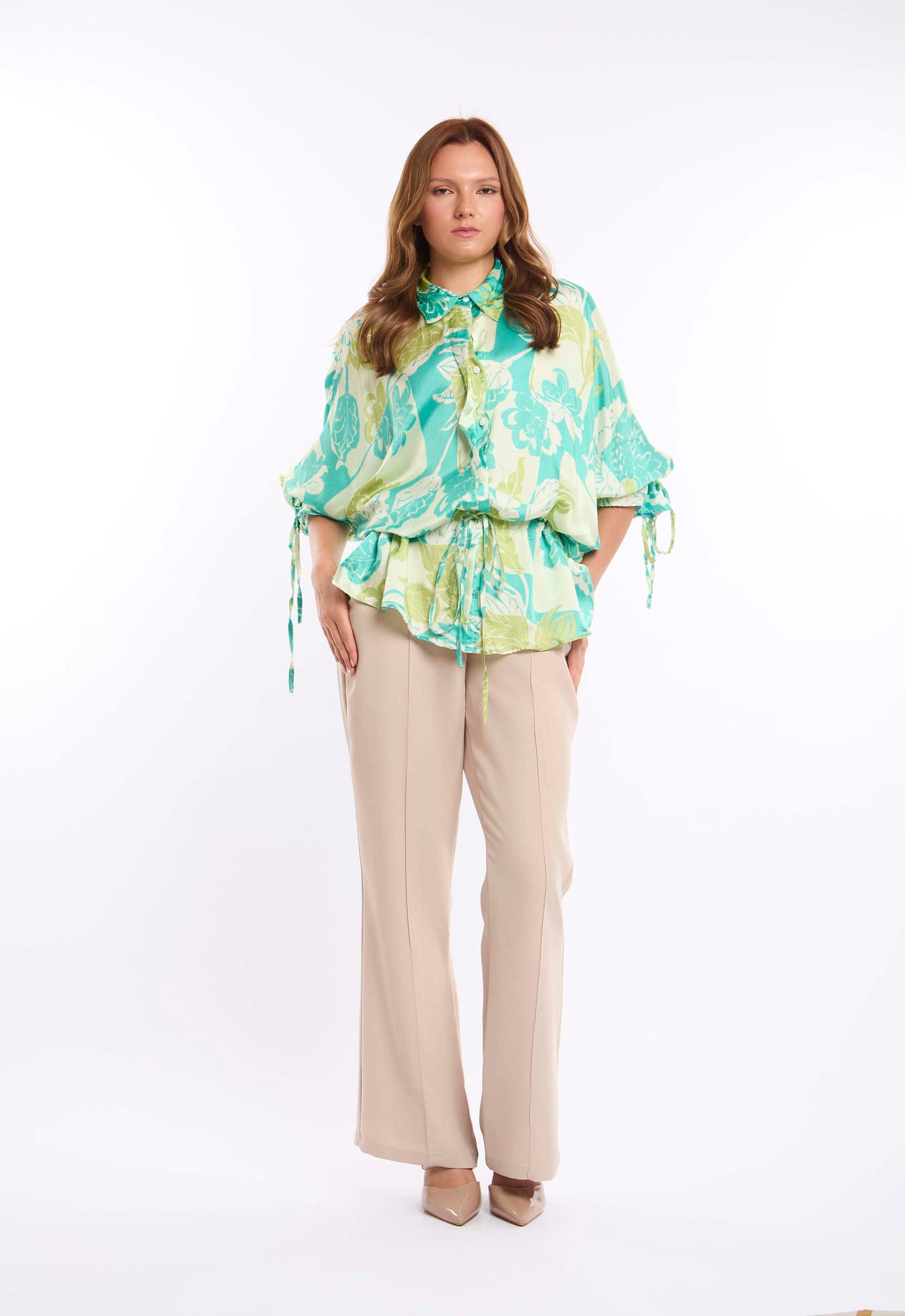 Botanical Wrap Blouse with Kimono Sleeves