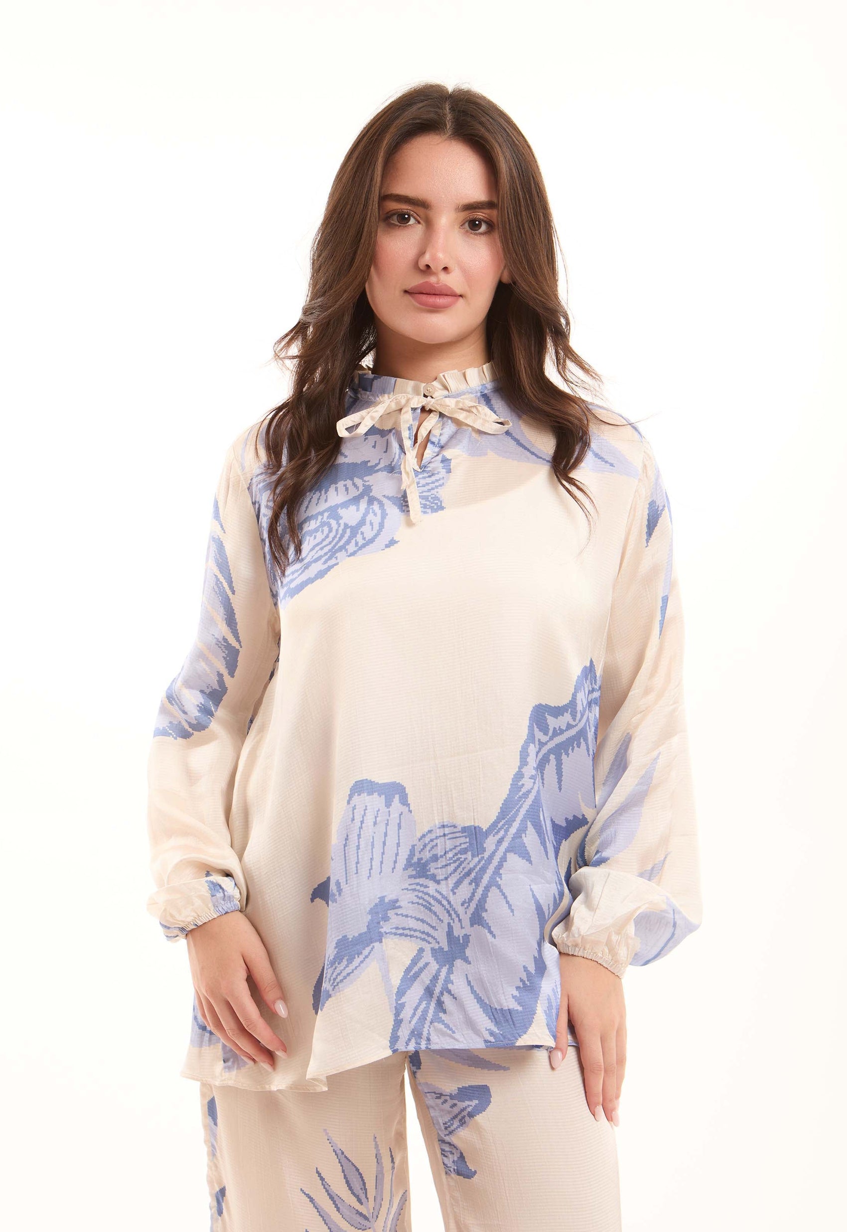 Soft Floral Tie-Neck Blouse