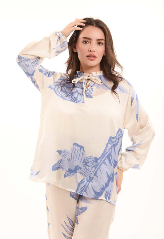 Soft Floral Tie-Neck Blouse