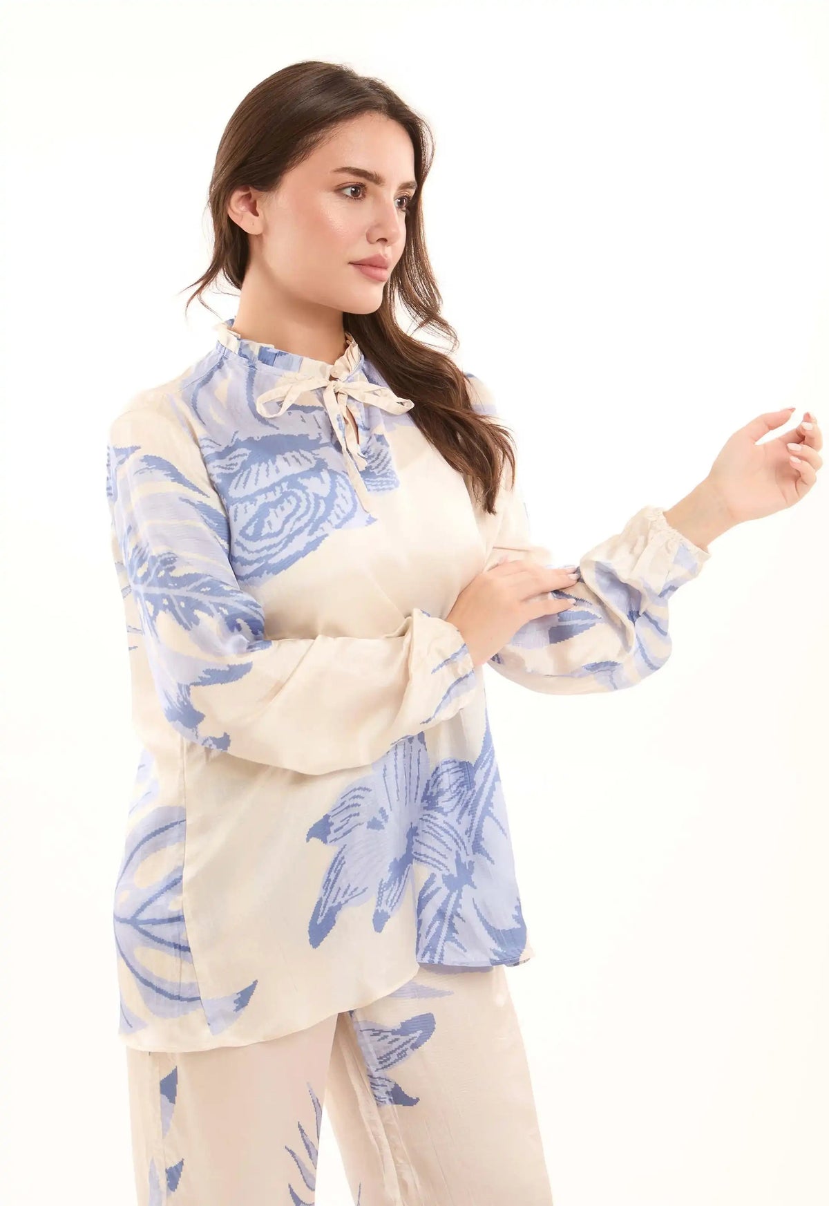 Soft Floral Tie-Neck Blouse