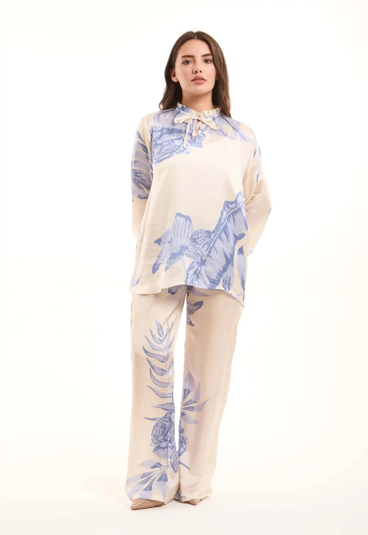 Soft Floral Tie-Neck Blouse