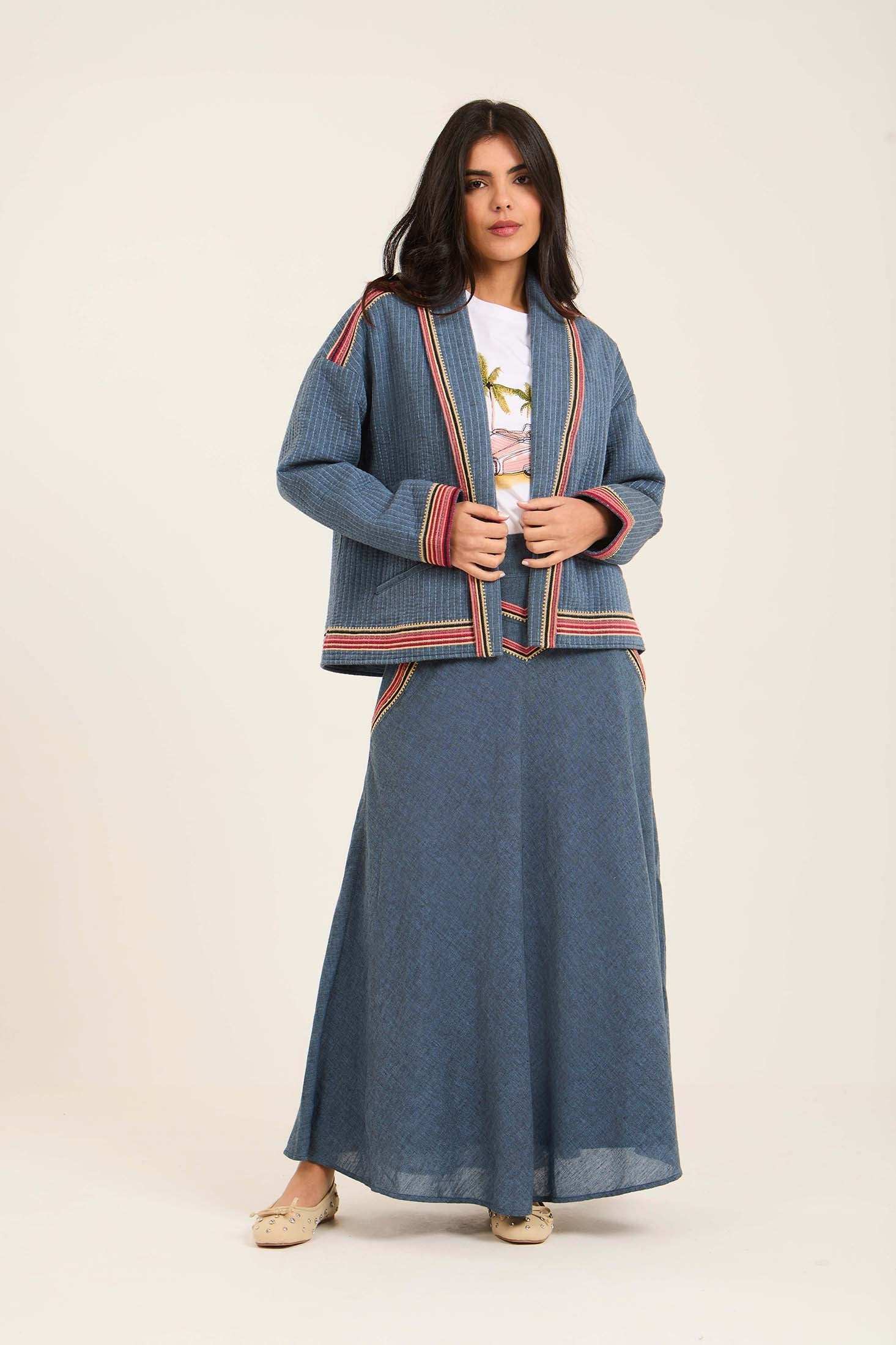 Women Jacket Kimono Cropped Blue