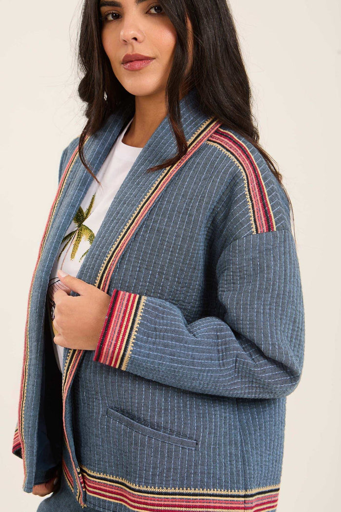 Women Jacket Kimono Cropped Blue