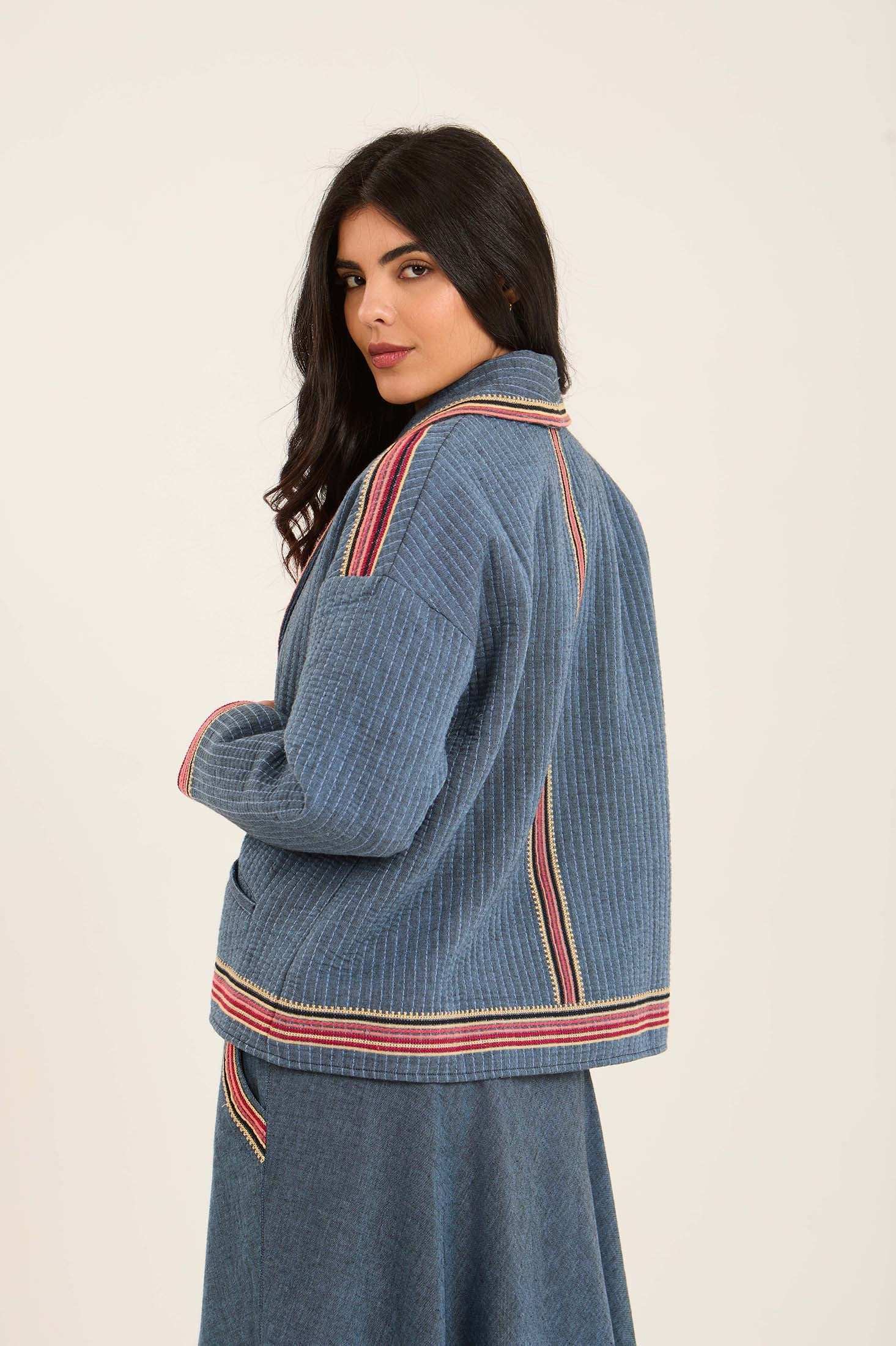 Women Jacket Kimono Cropped Blue