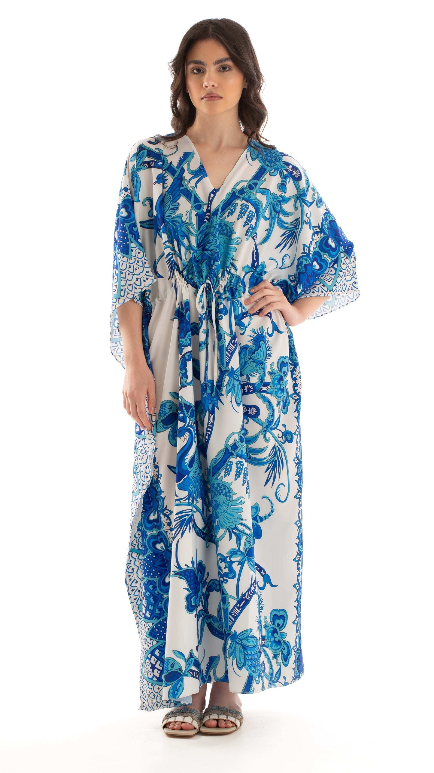 Deep V-Neck Patterned Maxi Dress