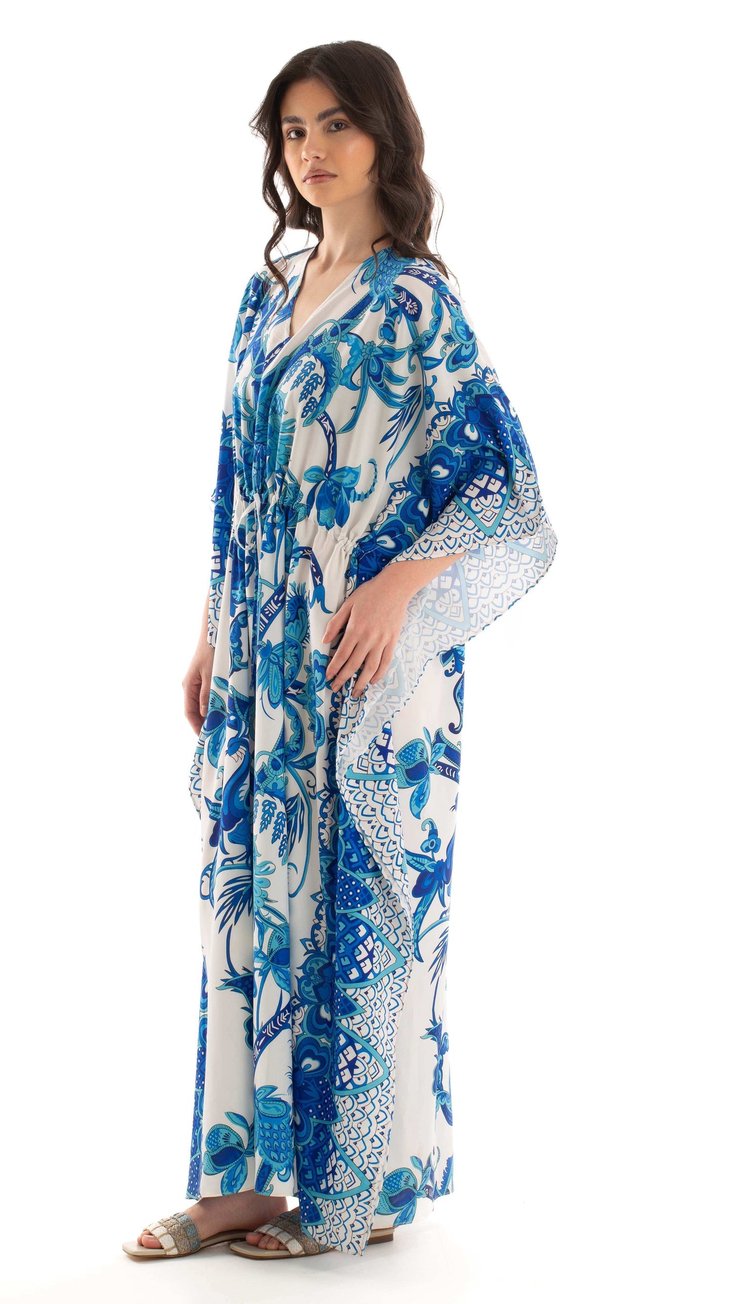 Deep V-Neck Patterned Maxi Dress
