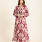 Long Sleeves Damask Pattern Buttoned Dress