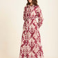 Long Sleeves Damask Pattern Buttoned Dress