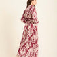 Long Sleeves Damask Pattern Buttoned Dress