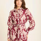 Long Sleeves Damask Pattern Buttoned Dress