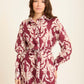 Long Sleeves Damask Pattern Buttoned Dress