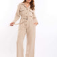 Buttons Down Textured Jumpsuit with Belt