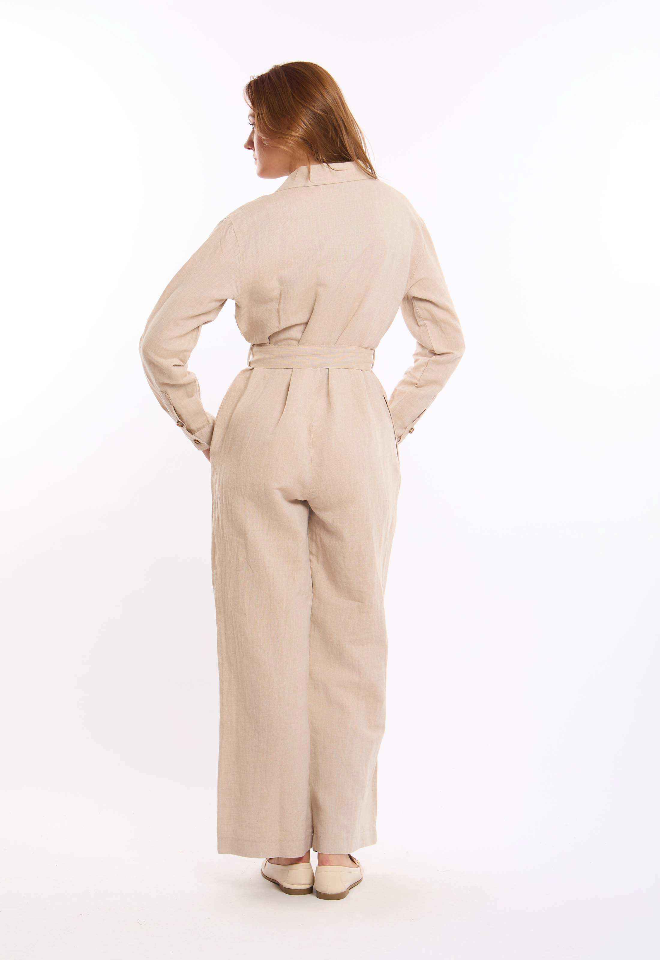Buttons Down Textured Jumpsuit with Belt