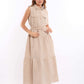 Sleeveless Casual Tiered Dress with Buttoned Pockets
