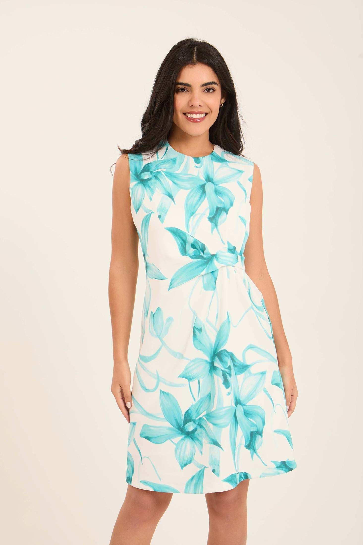 فستان قصير بدون أكمام بنقشة زهور باستيل