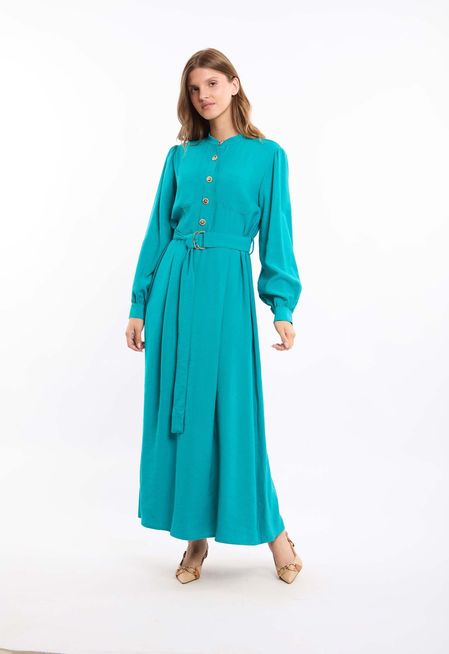 Long Sleeves Solid Rayon Classic Dress