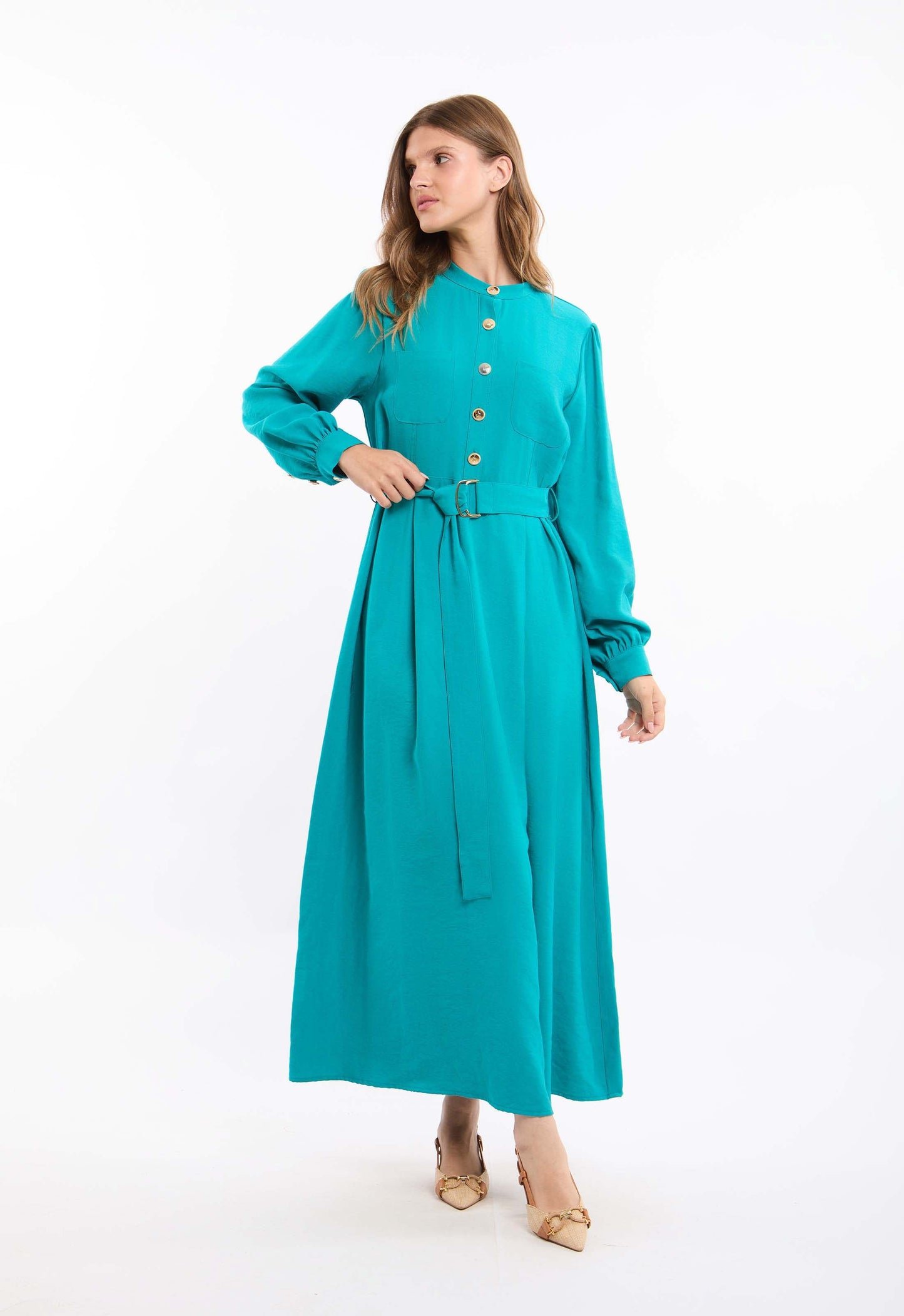 Long Sleeves Solid Rayon Classic Dress