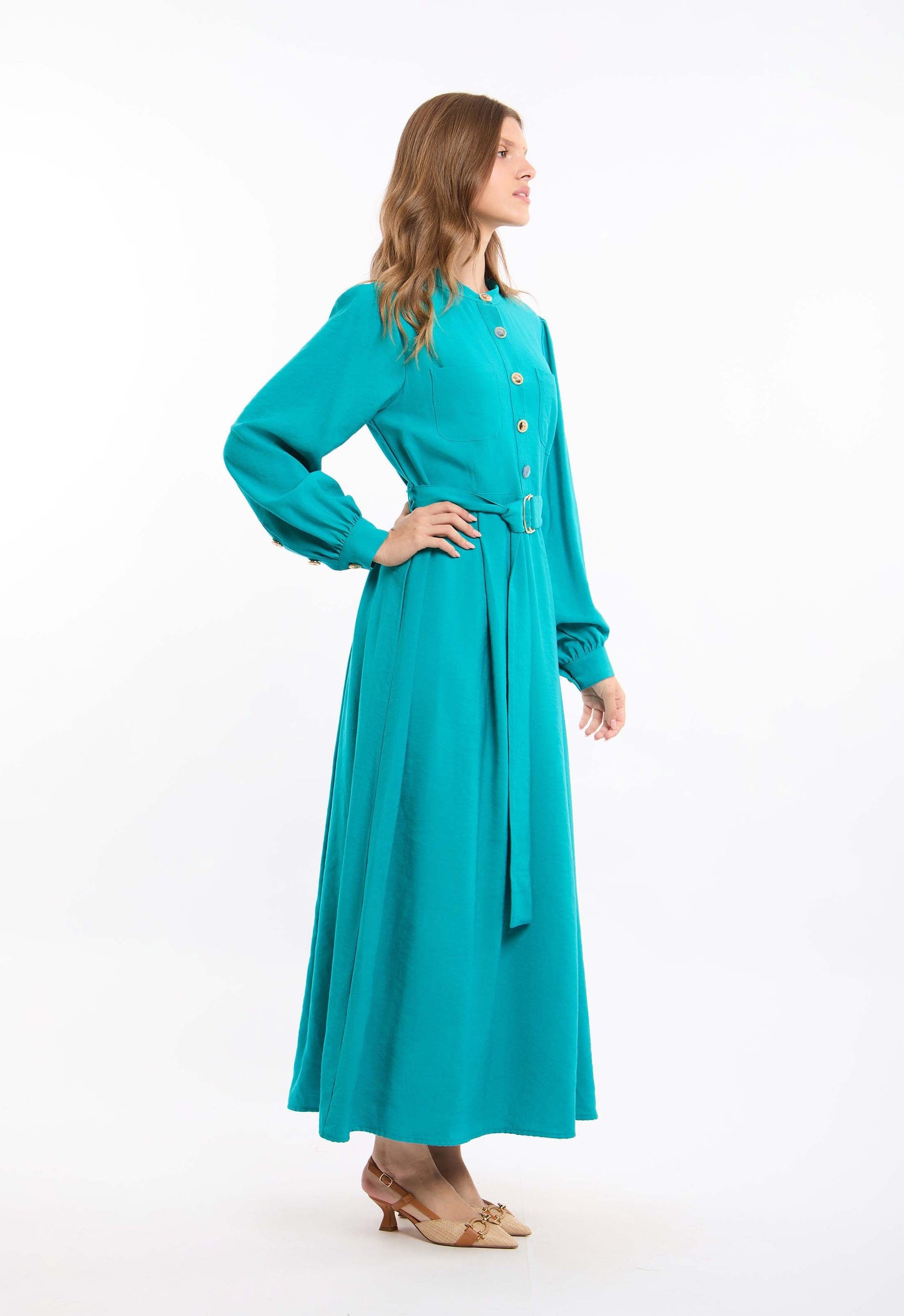 Long Sleeves Solid Rayon Classic Dress
