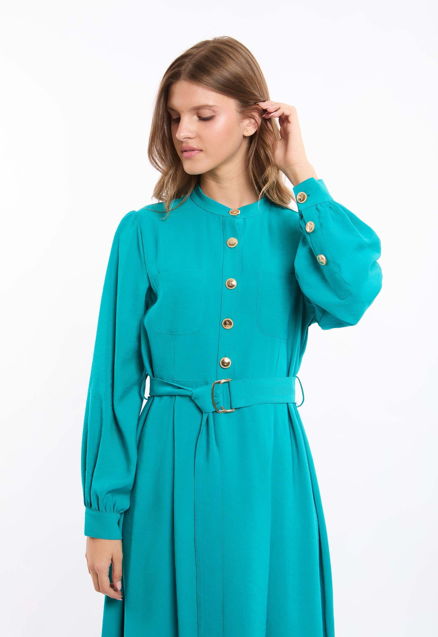 Long Sleeves Solid Rayon Classic Dress