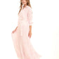 Long Sleeved Patterned Maxi Dress with Tie-Waist Belt