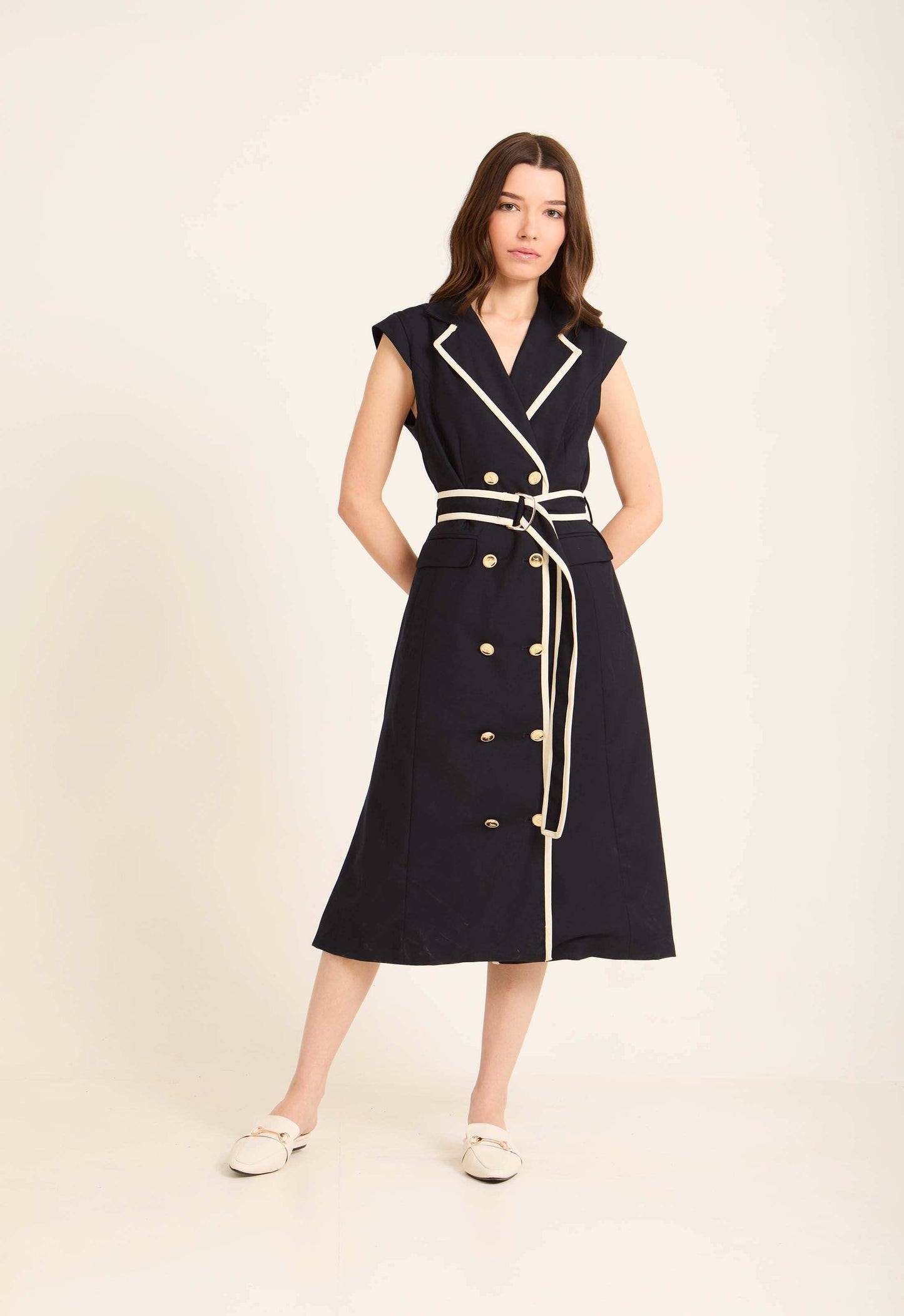 Double Breasted Belted Elegant Midi Dress