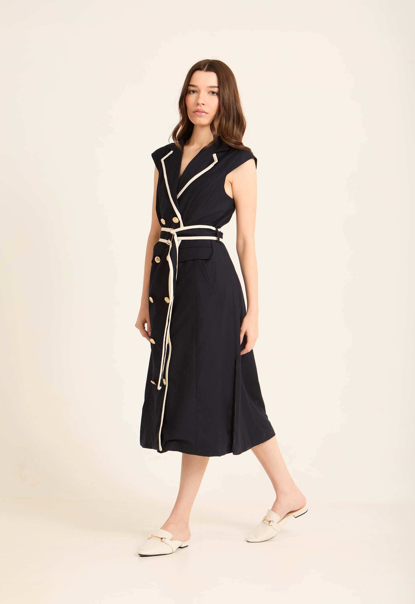 Double Breasted Belted Elegant Midi Dress