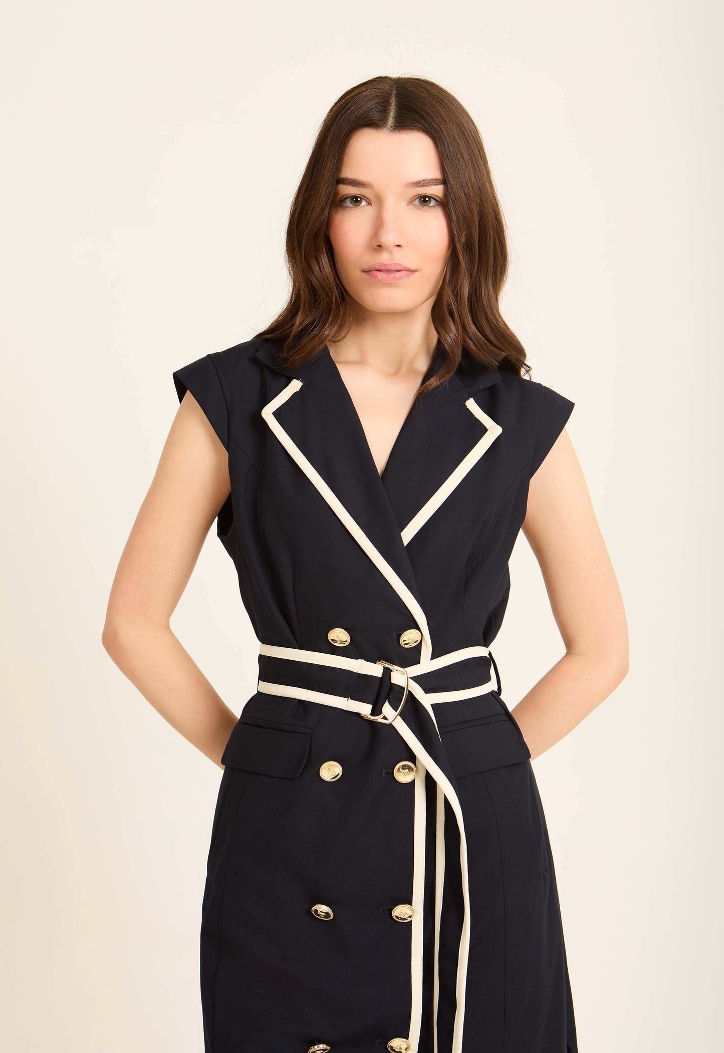Double Breasted Belted Elegant Midi Dress