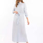 Belted-Waist Patterned Maxi Dress with Classic Collar