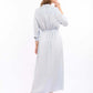 Belted-Waist Patterned Maxi Dress with Classic Collar