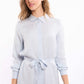 Belted-Waist Patterned Maxi Dress with Classic Collar