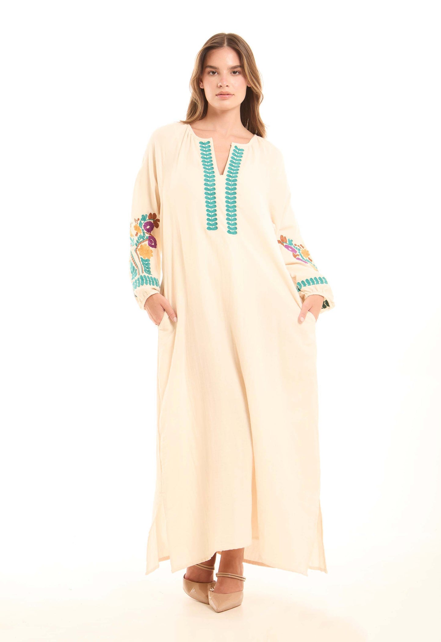 Colorful Embroidered Flory Comfy Maxi Dress