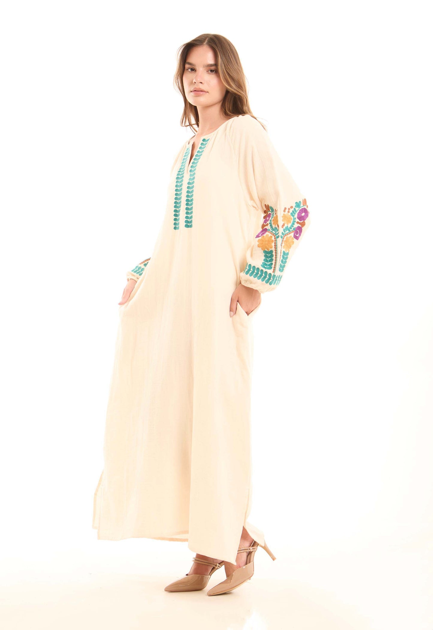 Colorful Embroidered Flory Comfy Maxi Dress