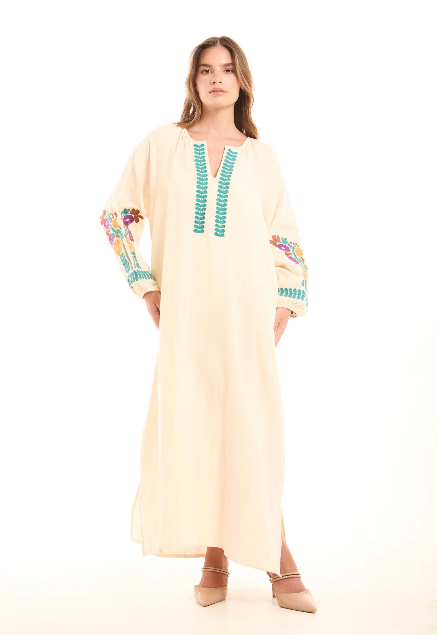 Colorful Embroidered Flory Comfy Maxi Dress