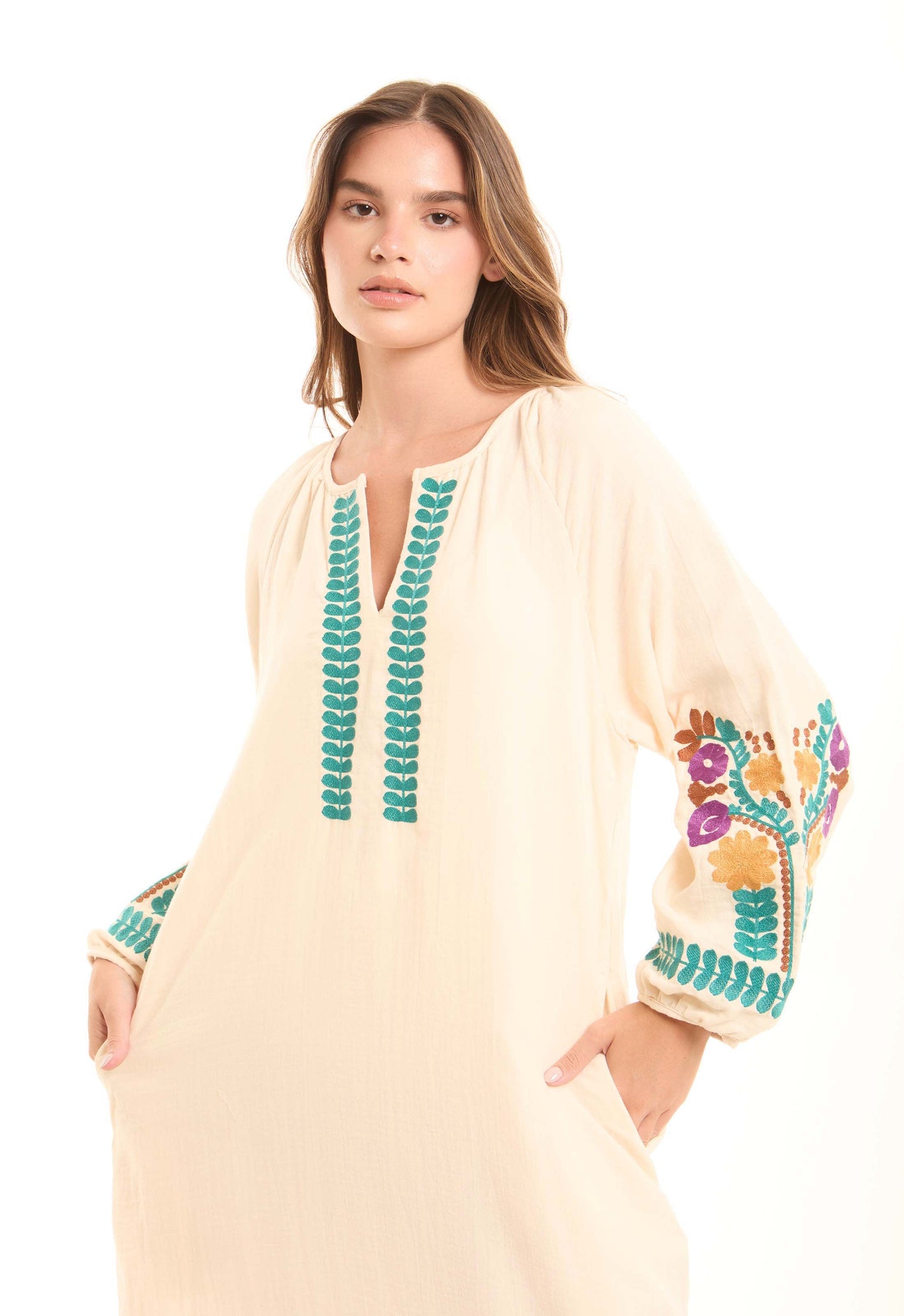 Colorful Embroidered Flory Comfy Maxi Dress