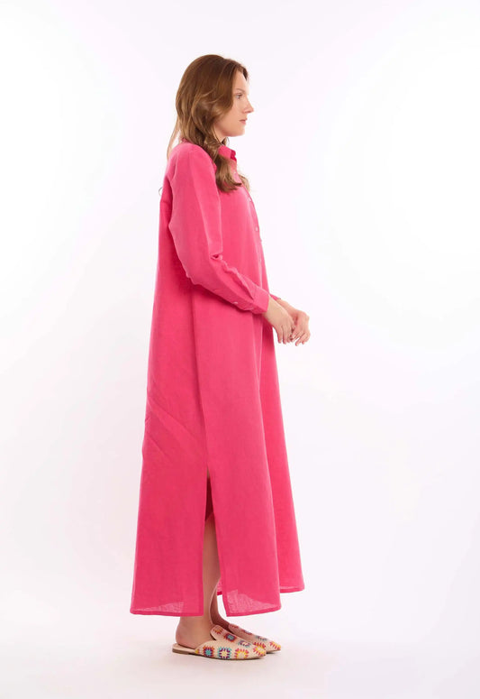 Textured Linen Dress with Side Slits