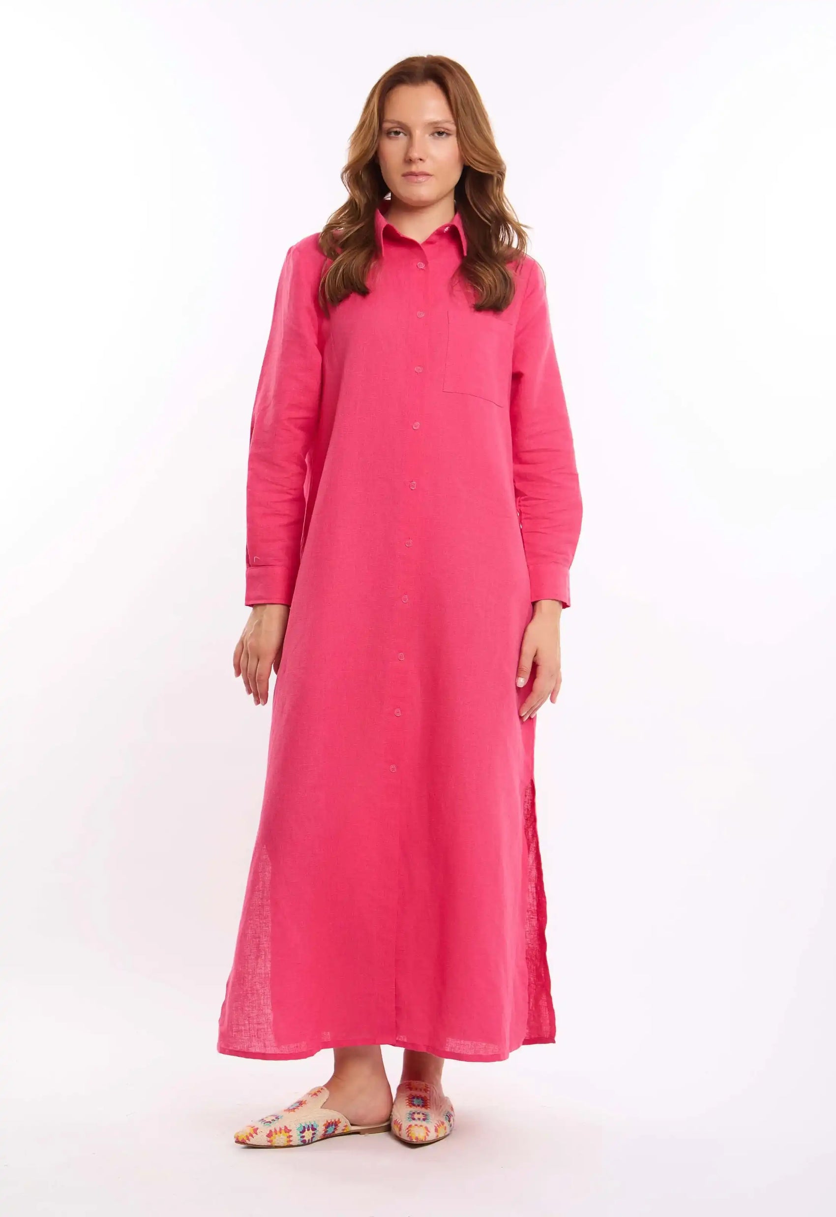 Textured Linen Dress with Side Slits