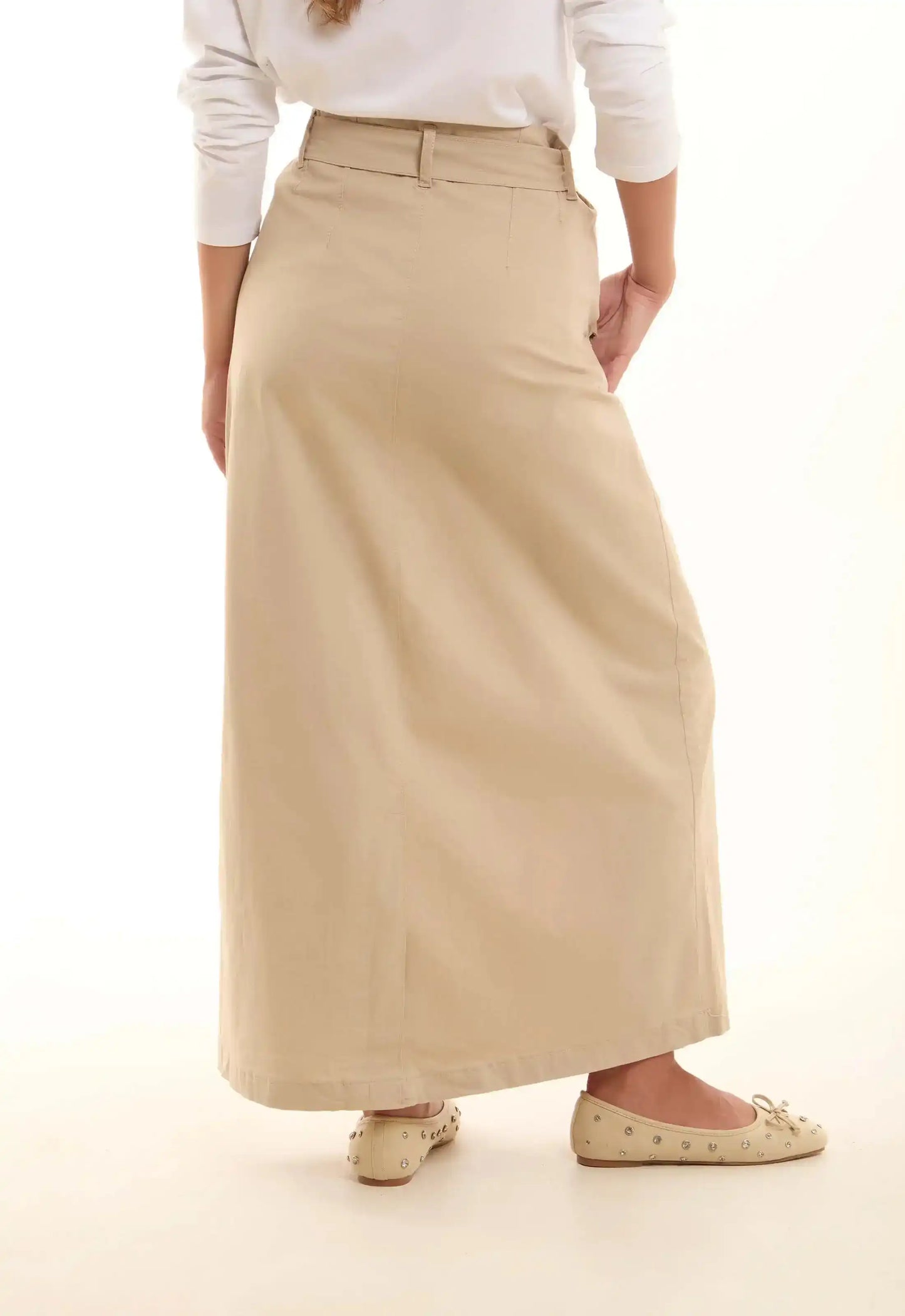 Buttoned Solid Skirt with Decorative Belt