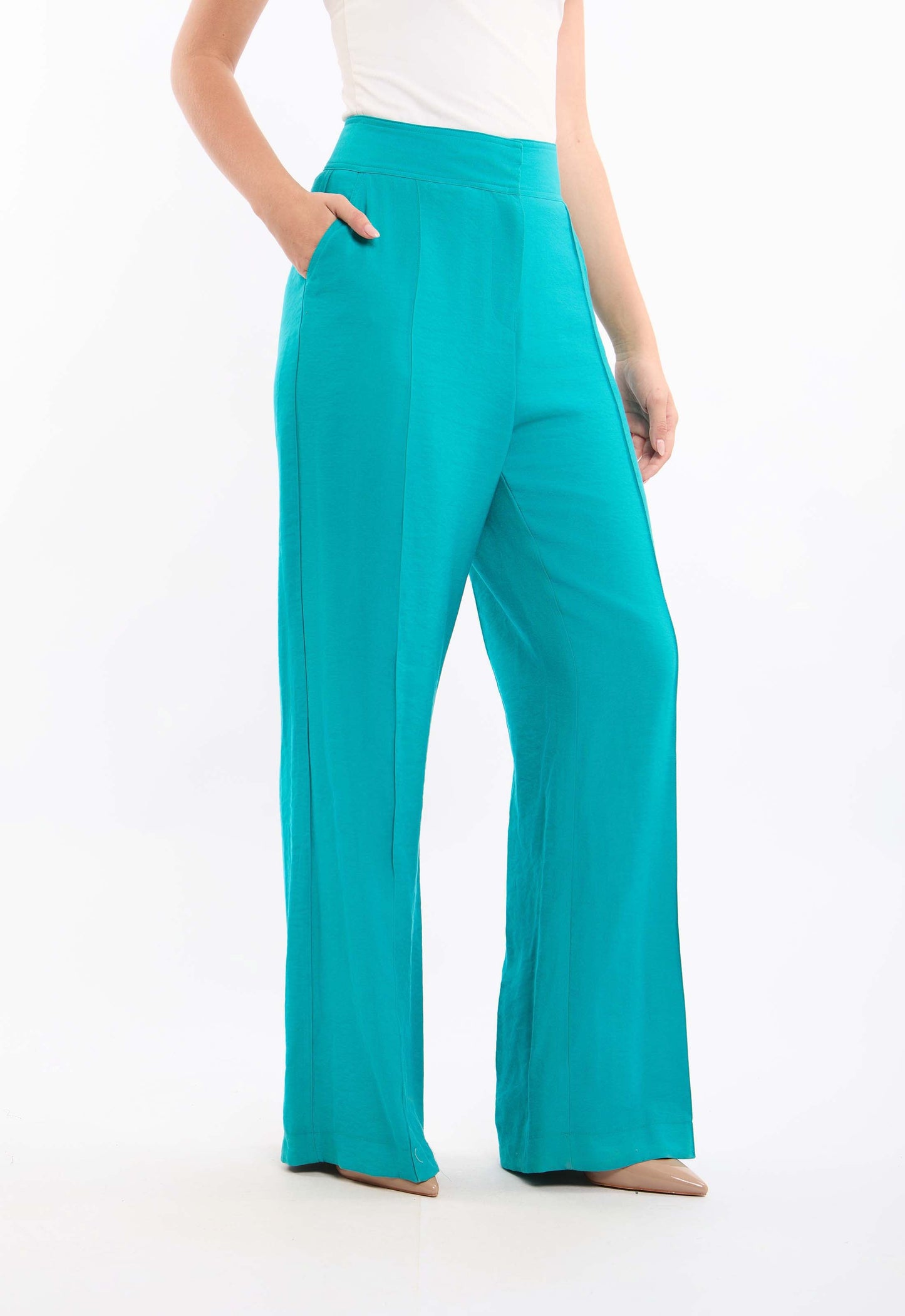 Rayon-Tencel Wide-Leg Pants