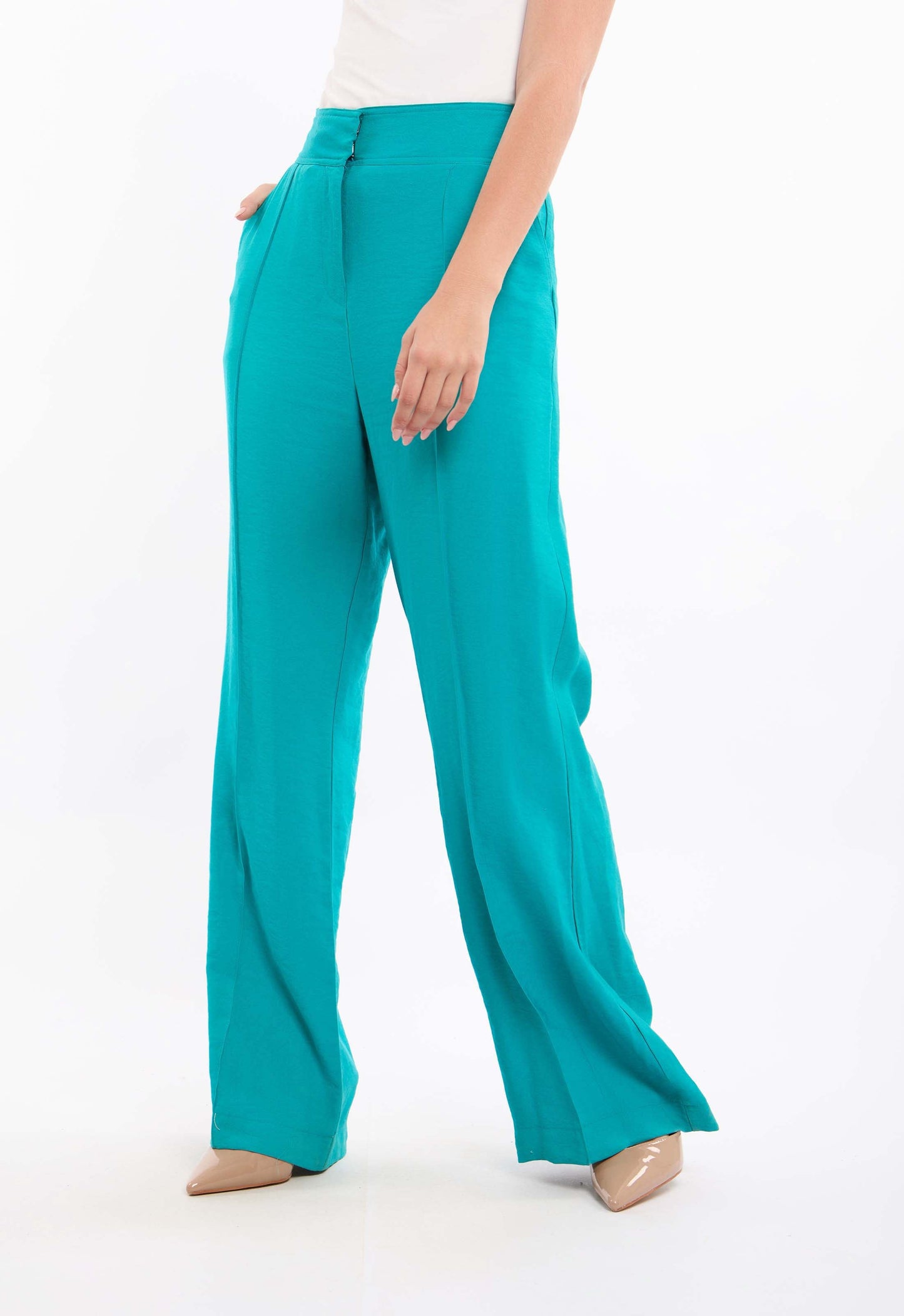 Rayon-Tencel Wide-Leg Pants