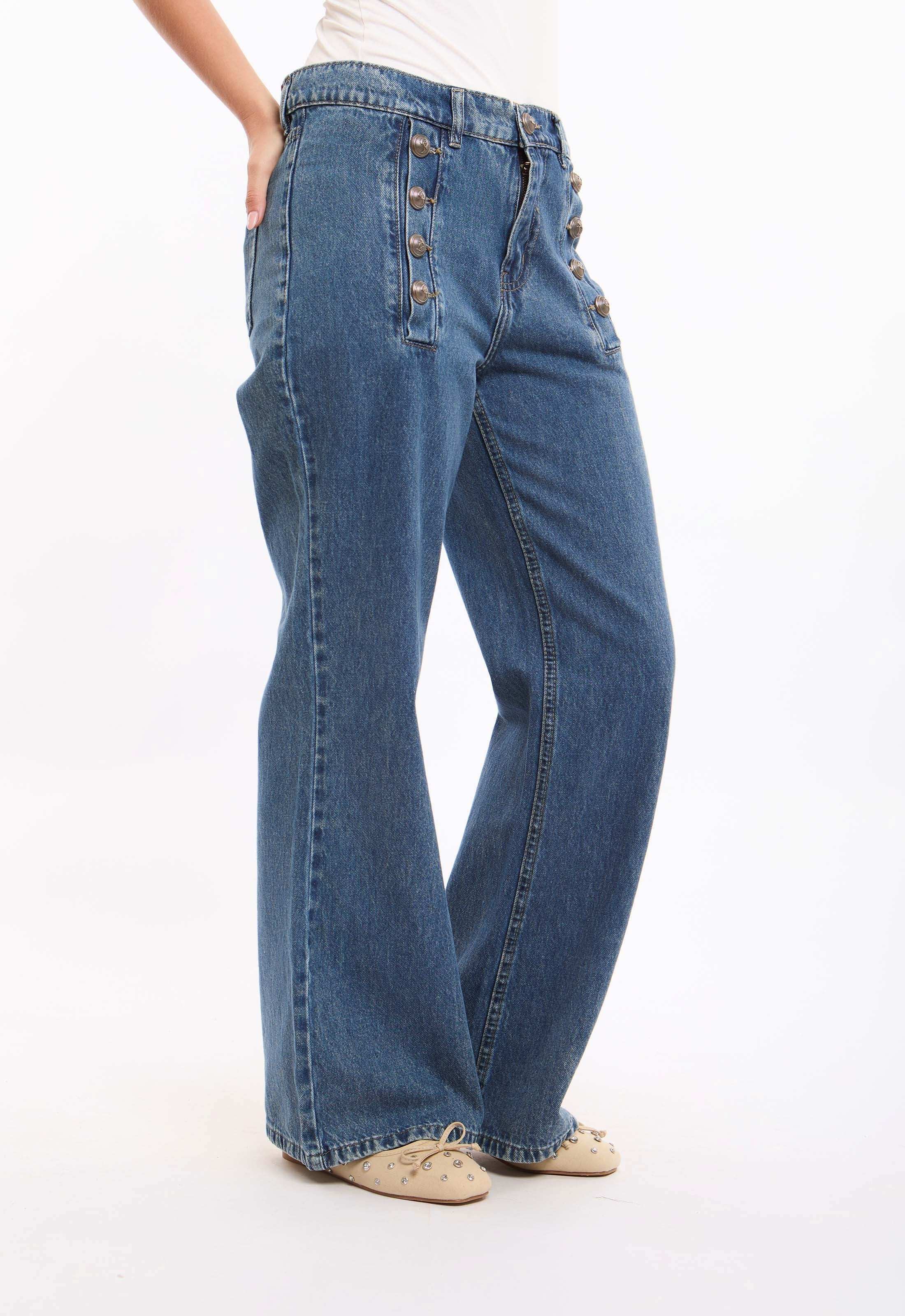 Wide Leg Button Detail Jeans