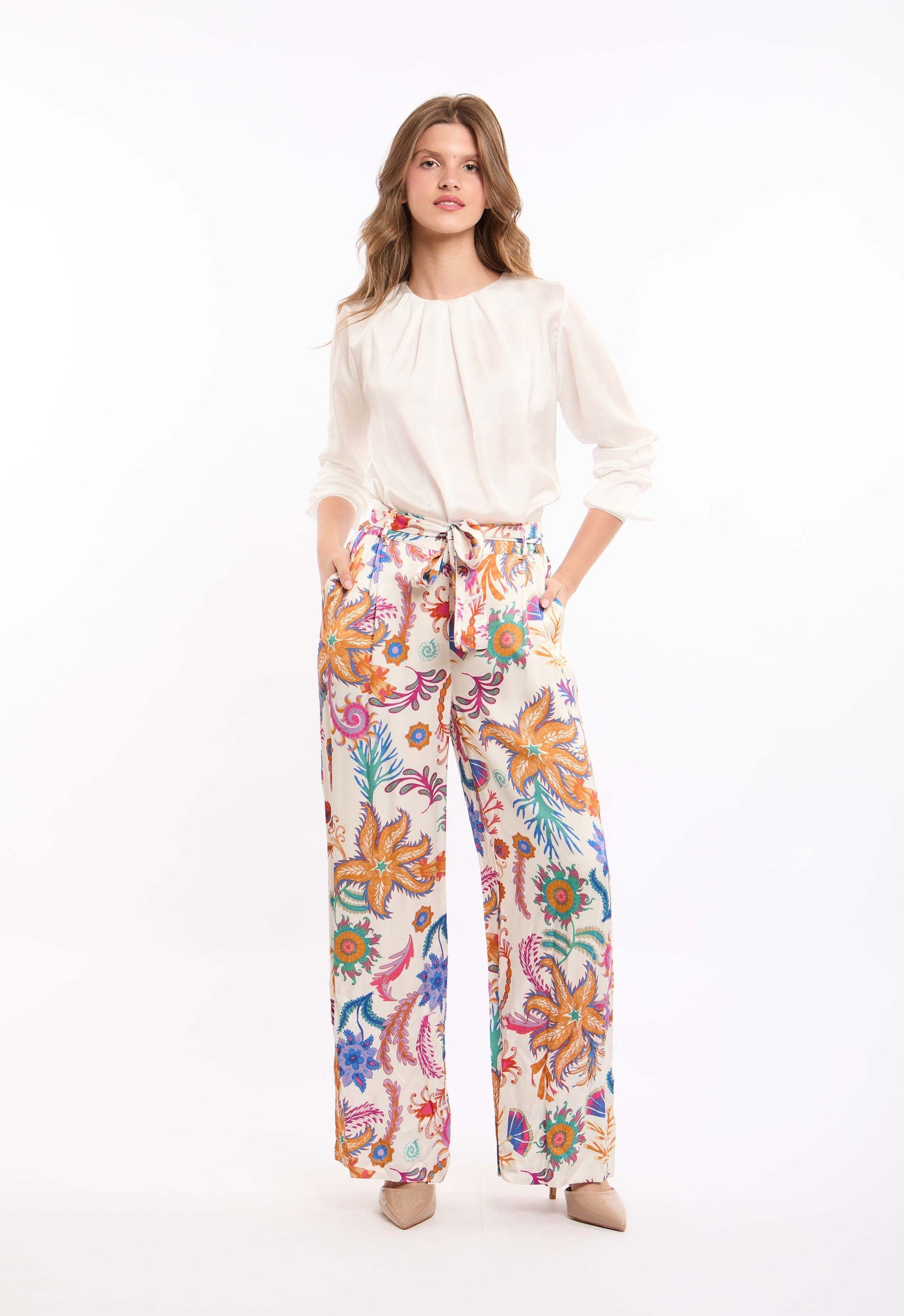 Women  Pant   Elasticated Waist Wide Leg Multicolor