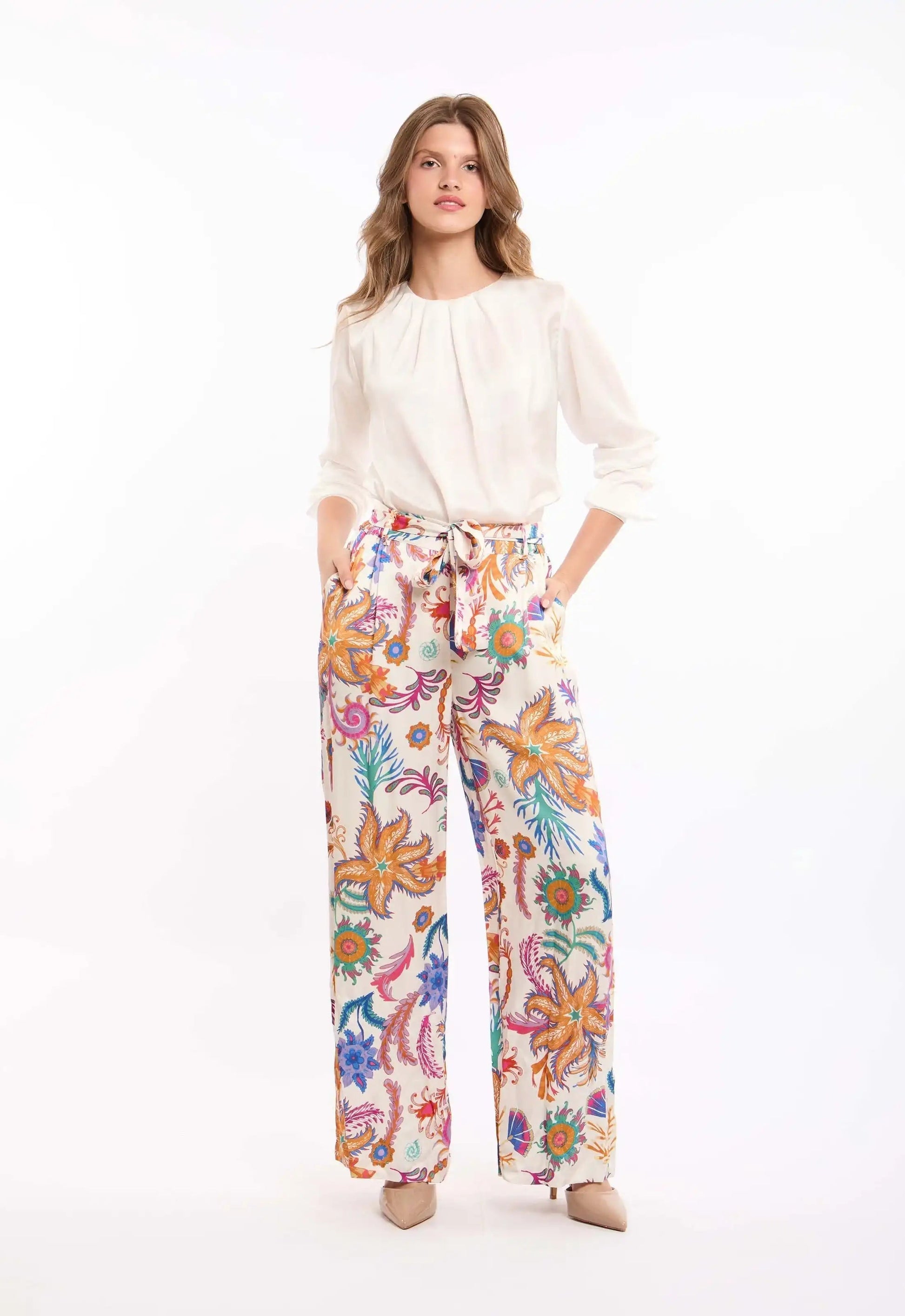 Vibrant Floral Wide-Leg Pants